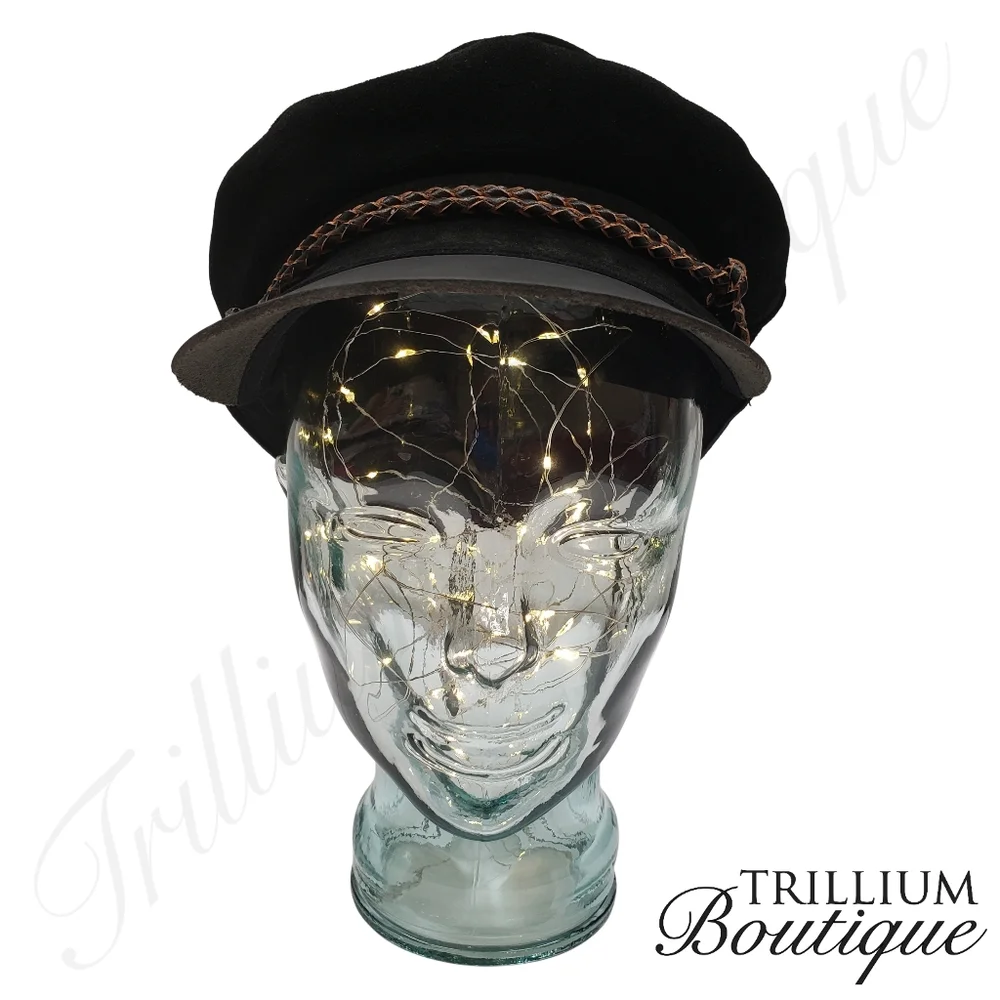 BRIXTON Hat Kayla Cap XS Black Soft Suede Leather Bill Y2K Cottagecore Classic